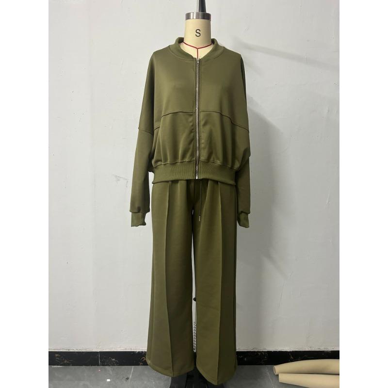 Jachetă de hanorac simplă la modă de primăvară cu gât rotund și pantaloni casual cu picioare drepte