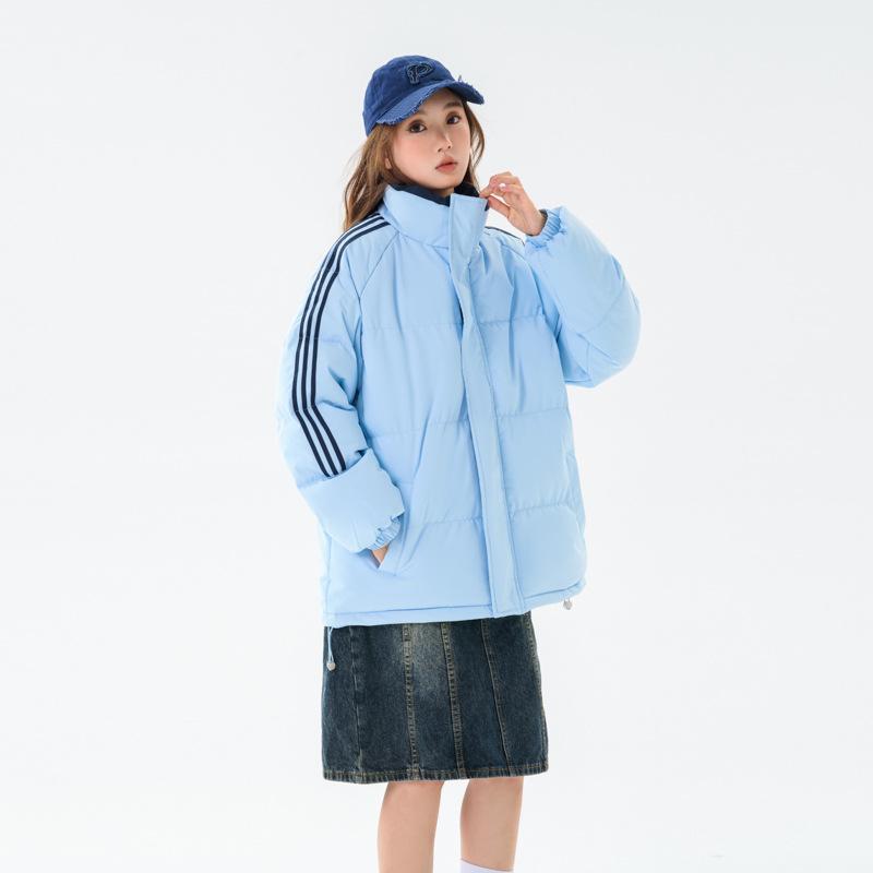 Cotton-padded Clothes Are the Same for Men and Women. Winter Stand-up Collar Loose Cotton-padded Clothes, Thickened Striped Bread Clothes