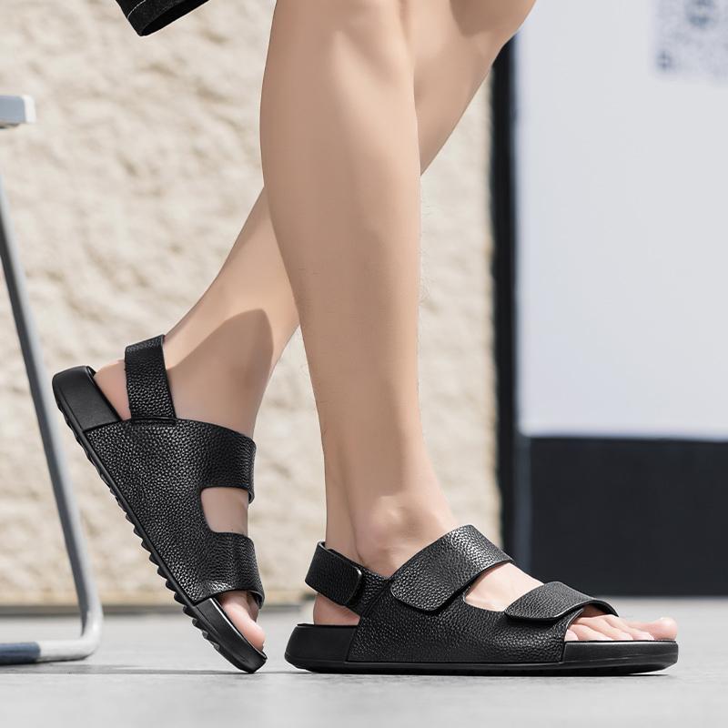Fashion Summer Mens Sandals Split Leather Lightweight Open Toe Flats Men's Casual Shoes Outdoor Walking Men Beach Daily Commute Sandals