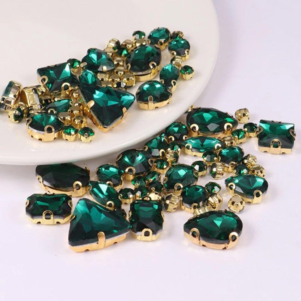 Sew On Rhinestones, Choupee 130PCS Sew On Glass Rhinestone Metal Back Prong Setting Sewing Claw Rhinestone Mixed Shapes