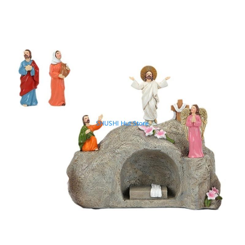 Resurrection Easters Tomb Scene Figurines Set for Seasonal Tabletop Decorations D57B
