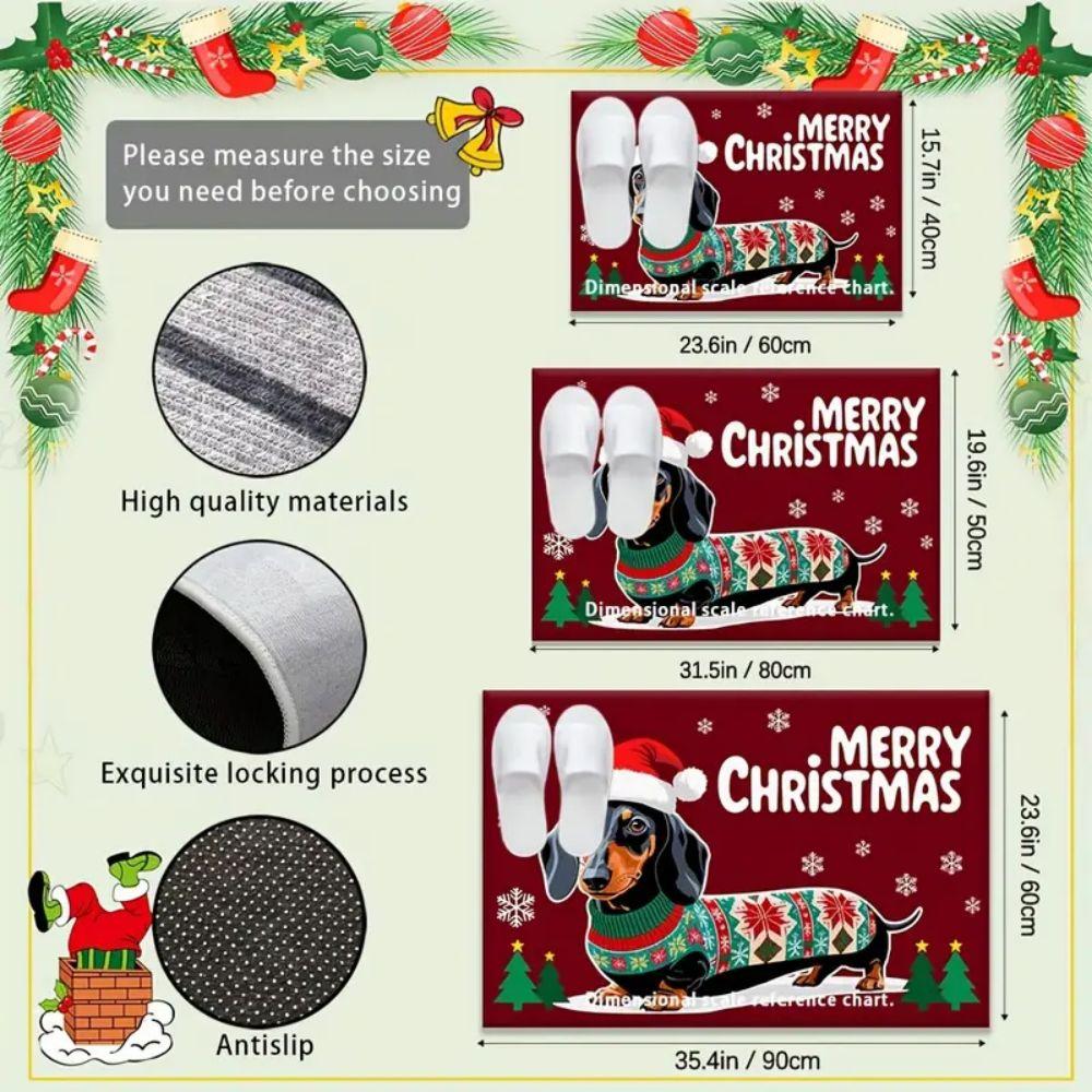 VIKAMA Christmas Dachshund Rug Bedroom & Kitchen Non-Slip Mat Front Door Entry Welcome Doormat Holiday Home Decor