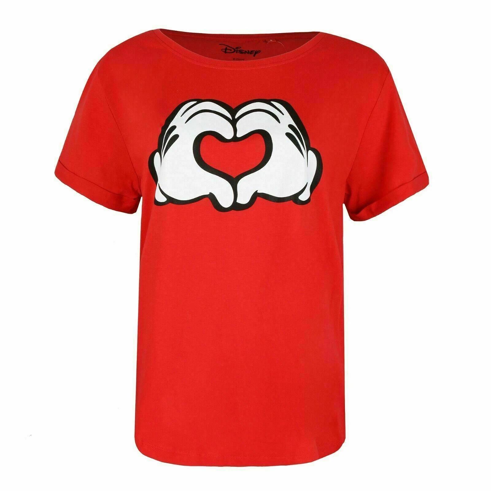 

Official Disney Ladies Mickey Mouse Love Hands 100% Cotton T-shirt Mens Tees Top Red S-XL S