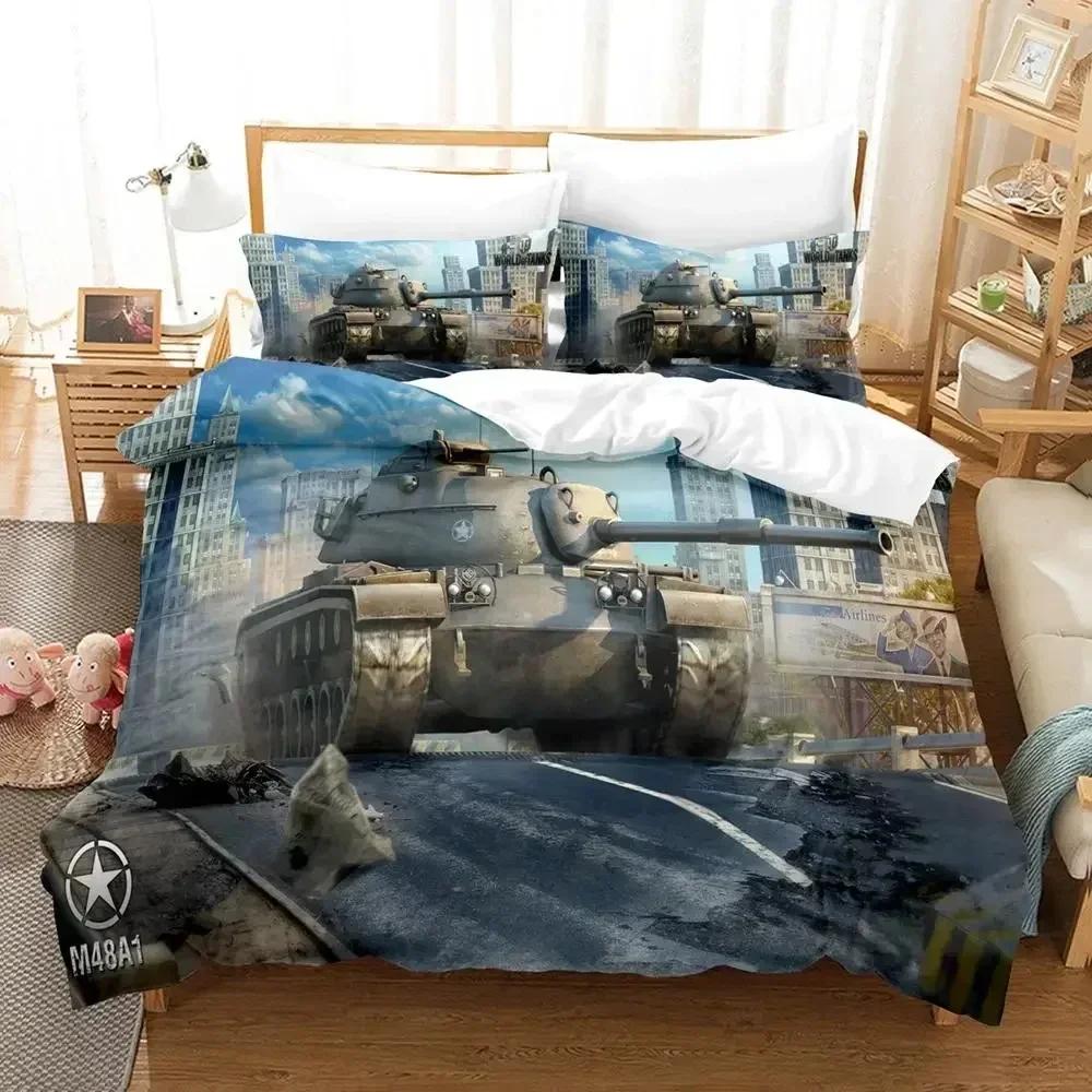 Tank Duvet Cover Set King Size War Theme Bedding Set W-World Of Tank Game Gifts For Kids Boys Men Comfortable Bedroom Decor