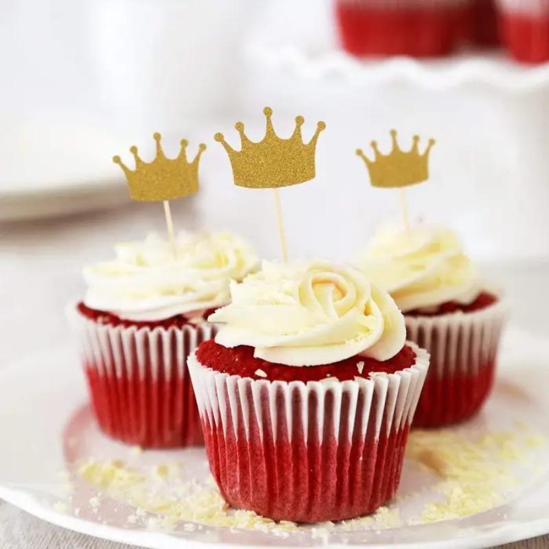 60PCS Glitter Crown Cupcake Toppers Gold Blue Cake Decoration Pick Birthday Wedding Party Supplies DIY Baking Accessories