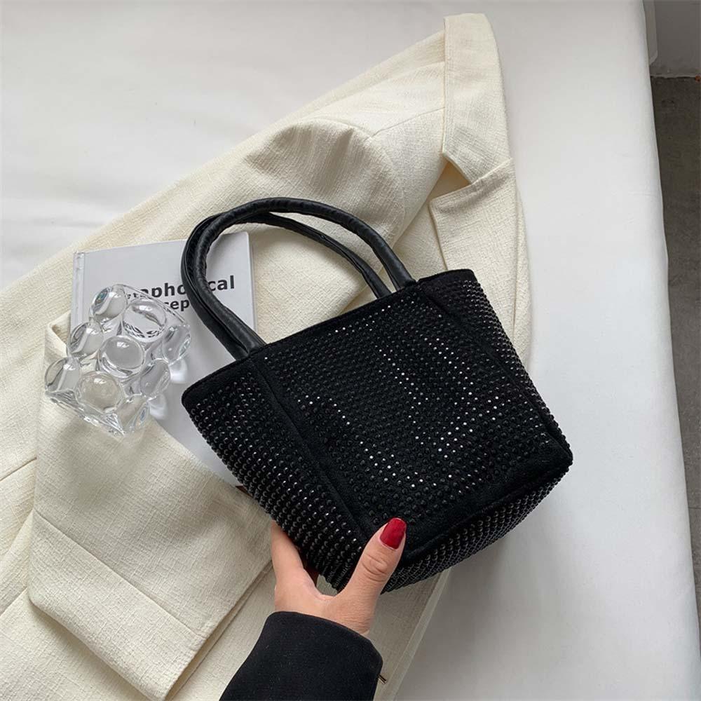 Elegant Sparkling Square Bag PU Bucket Handbag Fashion Bright Rhinestone Shoulder Bag Shopping