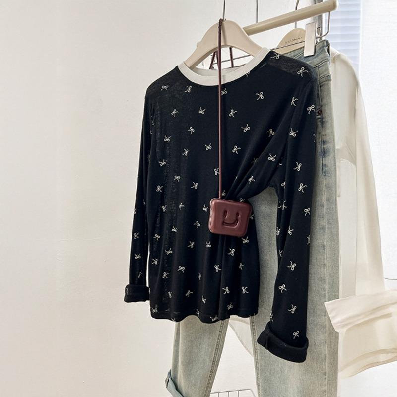 Women's Simple Fashion Casual Style Printed Long-sleeved Bottoming Shirt Thin Versatile T-shirt