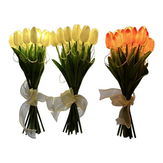 10/15Pcs Tulip Flower Night Light with Bendable Stems LED Bouquet for Home Decor Warm Glow Bedside Lamp for Bedroom Wedding Romantic Gift for