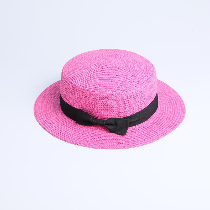 Parent-child sale sun flat straw hat boater hat girls bow summer Hats For Women kid and Beach flat panama straw hat
