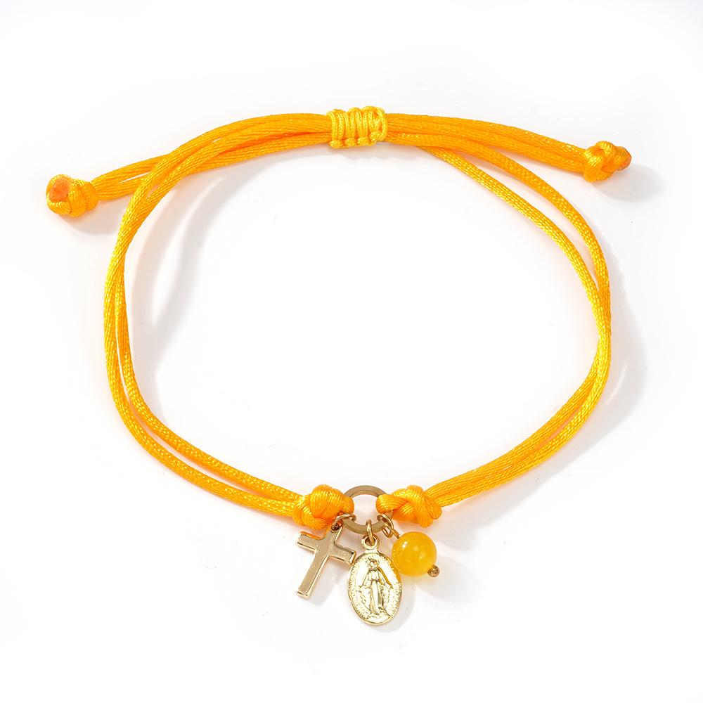 1PC Colorful Rope String Bracelet Virgin Mary Cross Charm Bead Jewelry Adjustable Religious Women's Fashion for Friendship Gift