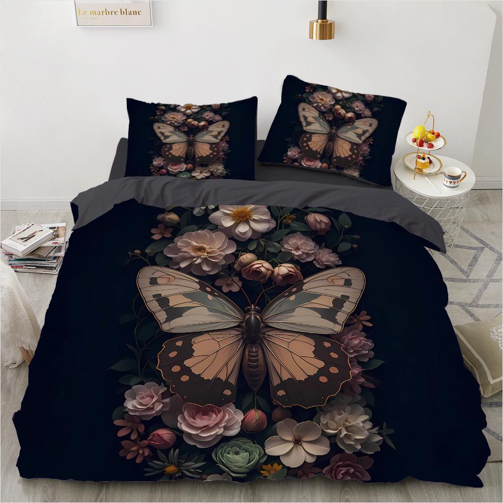 Butterfly 3D Printed Pattern (Three-piece Set) Single Double Queen Quilt Cover Pillowcase Bedding Set