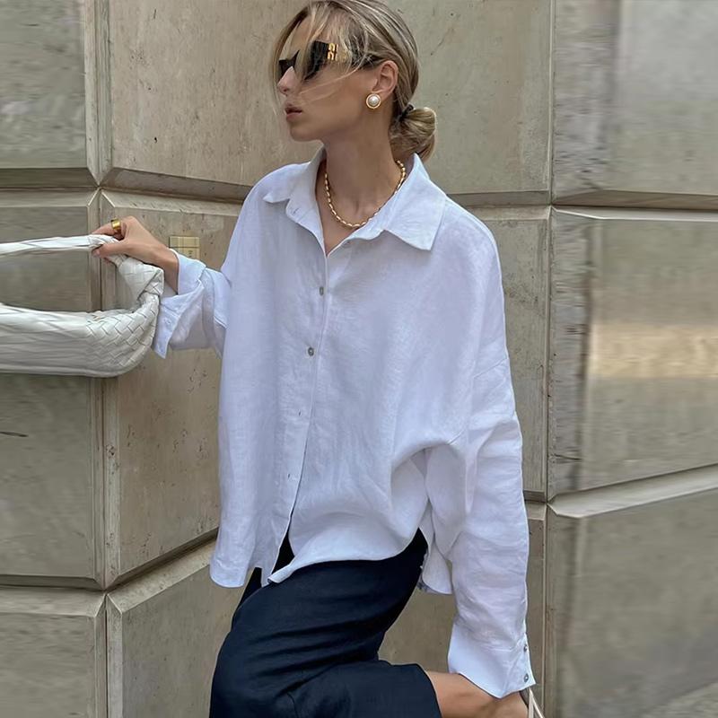 Damen Polokragen Lockeres Hemd Dünne Langarmjacke Schlicht Lässig Pendeln Unifarben Blusen Mode Büro Dame Frühling und Sommer