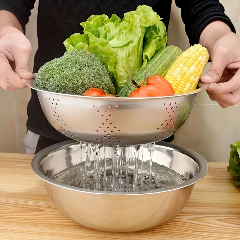Stainless Steel Multi-Functional Kitchen Grater Set Draining Bowl with Vegetable Washing Mandoline Slicer for Potato