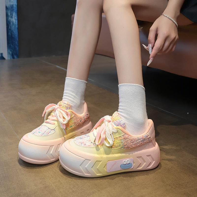 2025 spring and autumn new color matching bread shoes women's round head thick baseplate shoes fashion front lace-up casual shoes