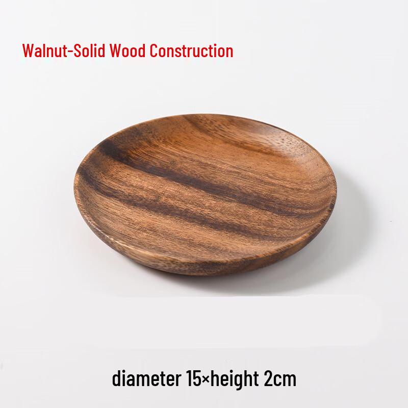 Japanese Style Walnut Wood Round Serving Plate Set