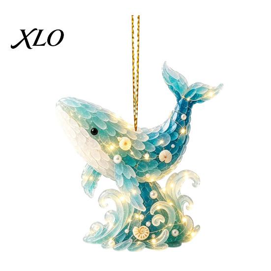 Decorative Animal Shaped Ornaments Blue Glass House Christmas Hanging Ornament, Acrylic Double Side Thoughtful Gift Ideas Printed Tree Decor Pendant,