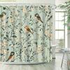 1pc Botanical Birds & Floral Shower Curtain - Pale Mint Green High Quality with 12 Hooks, Rustic Bathroom Decor, Watercolor-li