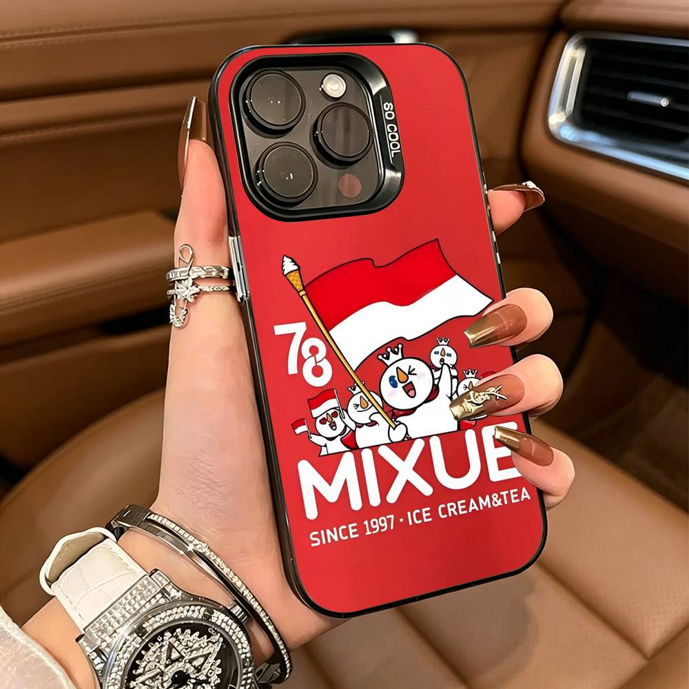 Mixue Ice Cream Tea Phone Case For iPhone 17,16,15,14,13,12,11 Plus Pro Max Colored Silver Phone Case