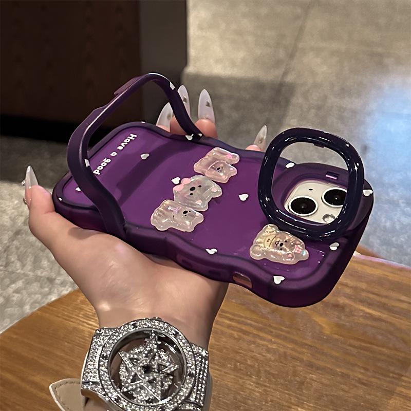 The Little Bear Doll Is Suitable for IPhone 16, Phone Case 13, Pro Max Dual Stand 15, Transparent and Cute Xiaomi 14, Silicone 11