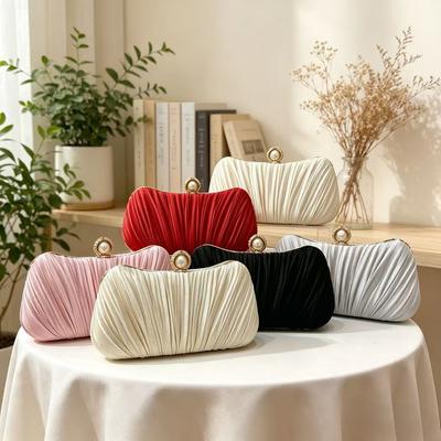 Satin Pleated Dinner Bag Evening Dress Bag Ball Party Bag Wedding Bag Banquet Versatile Shoulder Bag