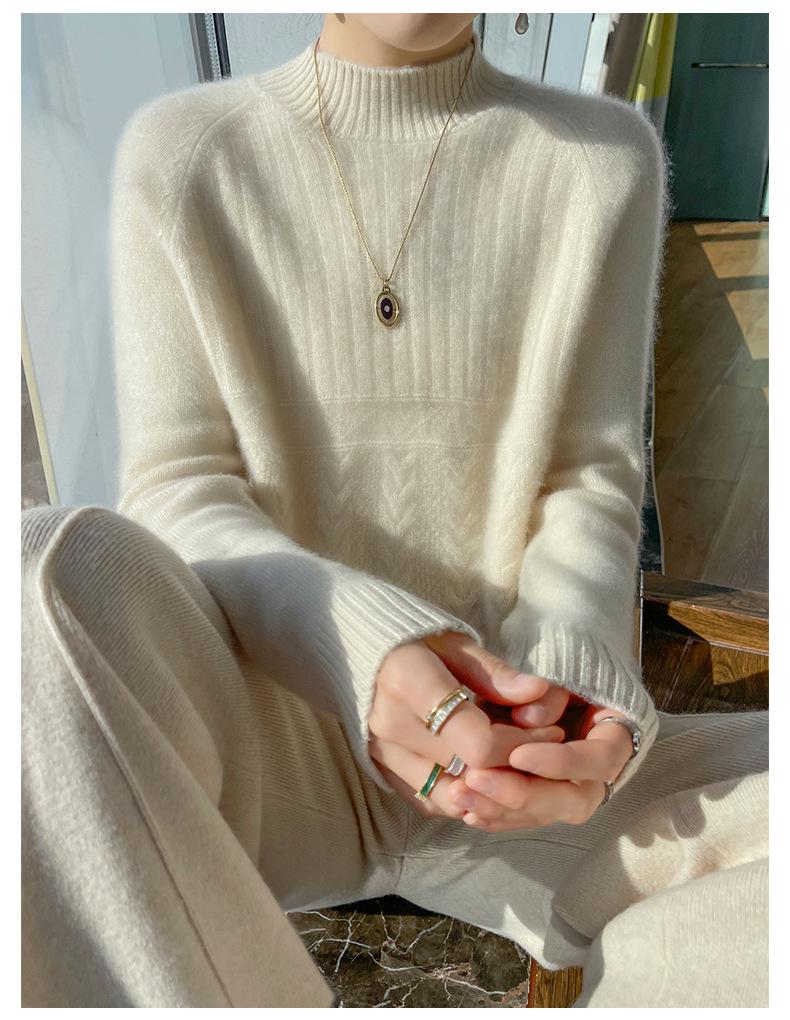 Women's Korean Style Wool Cable Knit Sweater - Thick Half-High Neck Base Layer for Autumn/Winter 2025