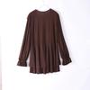 Elegant Lace Fold Dress Women Brown Deep V-neck Long Sleeve Mini Dresses Female 2025 Spring Summer Fashion Loose Lady Robe
