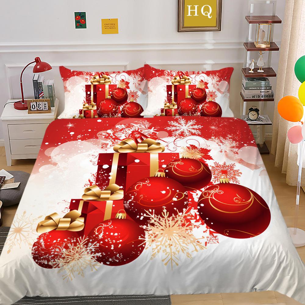 Christmas Digital Printing 3D Printing Polyester Pillowcase Quilt Cover Two or Three-piece Set Is Available