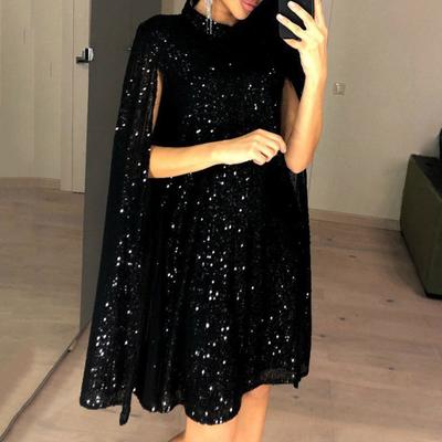 Vestido de lentejuelas para mujer, cuello alto, sin mangas, diseño de abertura, vestido de cóctel brillante, vestido mini para ocasiones formales para mujer, vestido de noche de celebridad