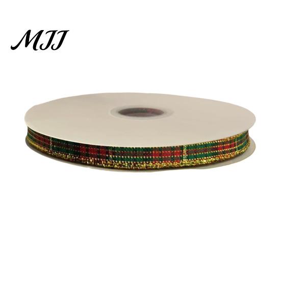 Wired Edge Ribbon for Holiday Decor Christmas Tartan Plaid with Gold Trim, Woven Fabric Ribbon, Vintage Red Crafts Green Gift Wrapping, Floral Decor,