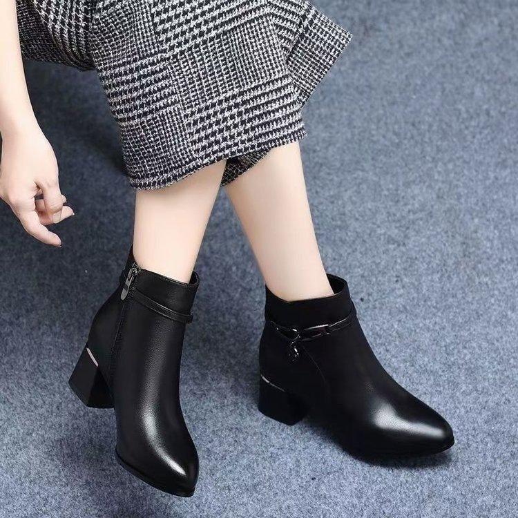 Martin Boots New Autumn and Winter Thick Heel Medium Heel Shoes Short Boots High Heel Single Boots Winter Velvet