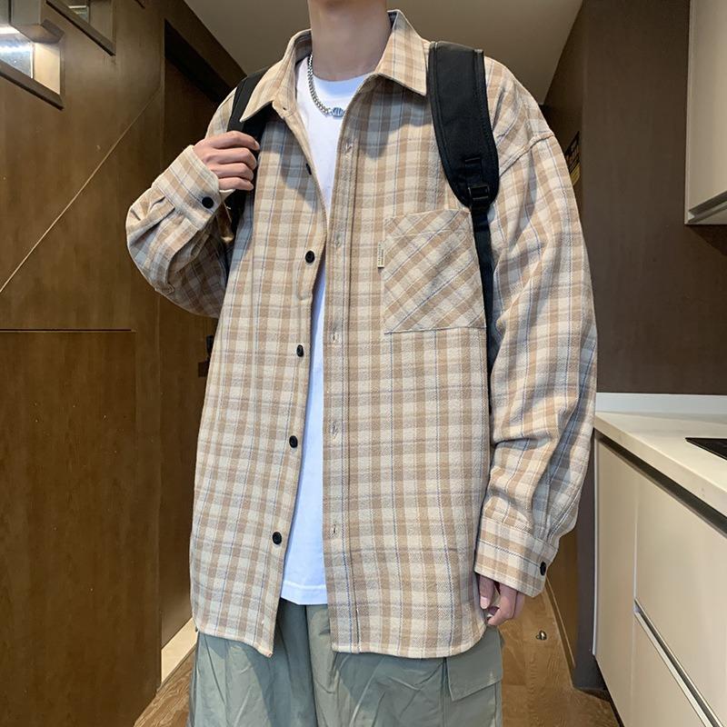 Νέα ανδρική βαμβακερή φαρδιά καρό μακρυμάνικη πουκαμίσα για όλες τις περιστάσεις Άνοιξη και Φθινόπωρο