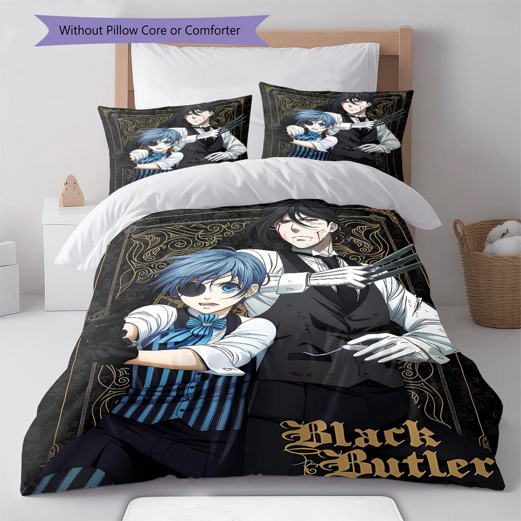 Black Butler Pattern Bedding,Quilt Set Quilt Cover Pillowcase Home Birthday Gift (1 * duvet cover + 2 * pillowcase, without core)