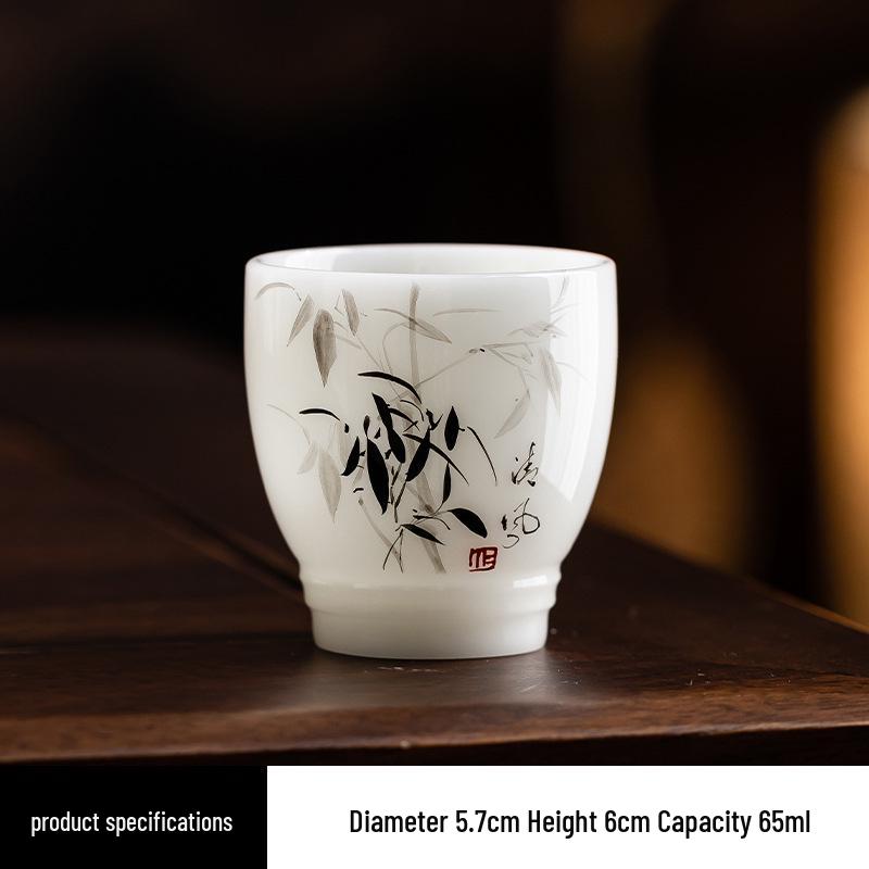 Hand-Painted Jade Gongfu Tea Cup Set with Overglaze Design – Ceramics for Tea Tasting & Gift Box Included