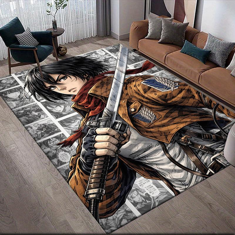 Mikasa Ackerman Anti-Slip Floor Mat, Rectangular Carpet for Bedroom, Living Room, Sofa & Game Area, Home Decoration