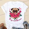 Sweet Love Pug Streetwear White Fashion Women T-Shirts Harajuku Kawaii Clothes Short Sleeve Summer Tee Casual Female Tops O-Neck