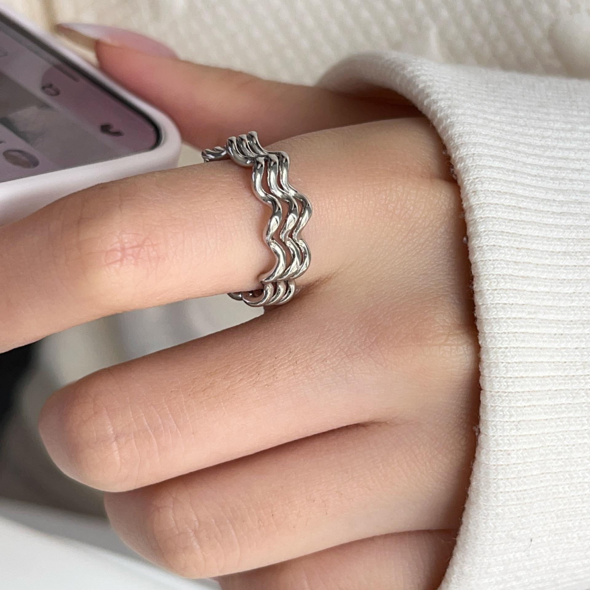 Korean Minimalist Three-Layer Wave Pattern Ring - Modern Jewelry for Women Adjustable Open Size