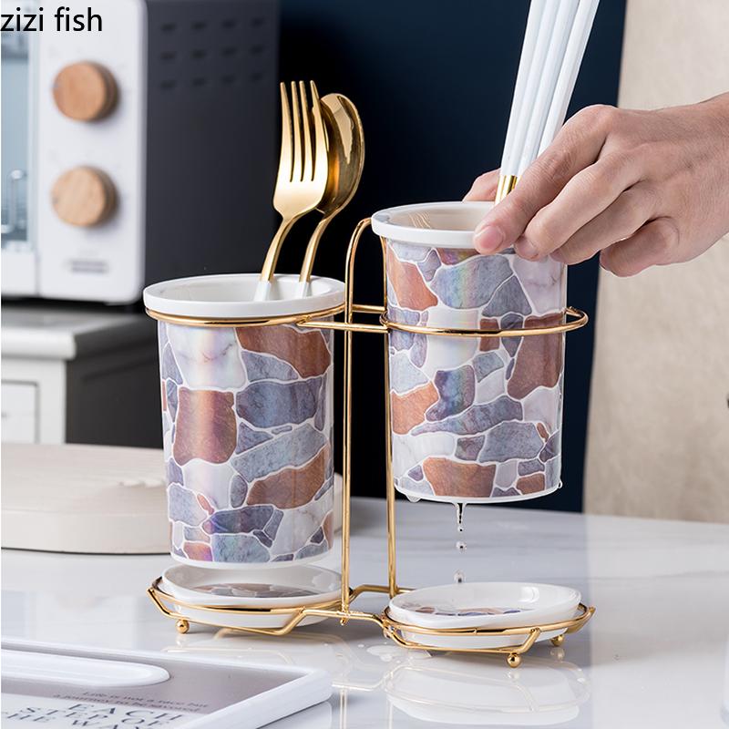 Rock Pattern Ceramic Chopstick Holder Home Tableware Storage Box Shelf Chopsticks Basket Drain Rack Storage Bottle Organizer