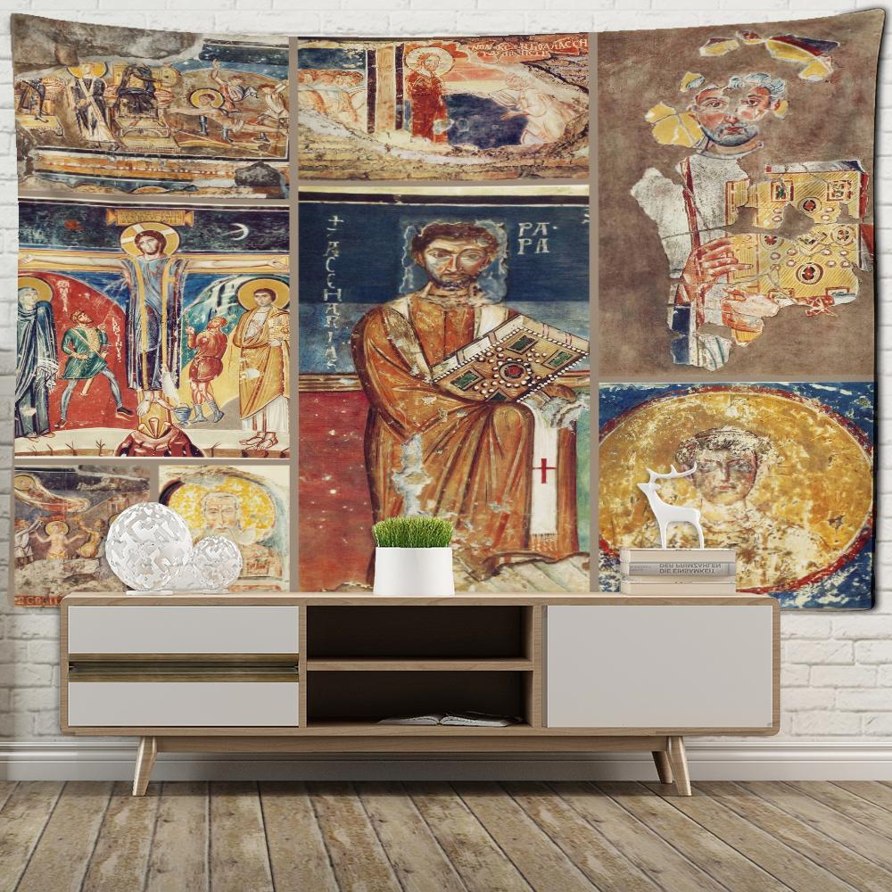 Religiösa Figurer Oljemålning Tapestry Väggbonad Retro Bohemisk Hippie Matta Sovsalrumsdekor