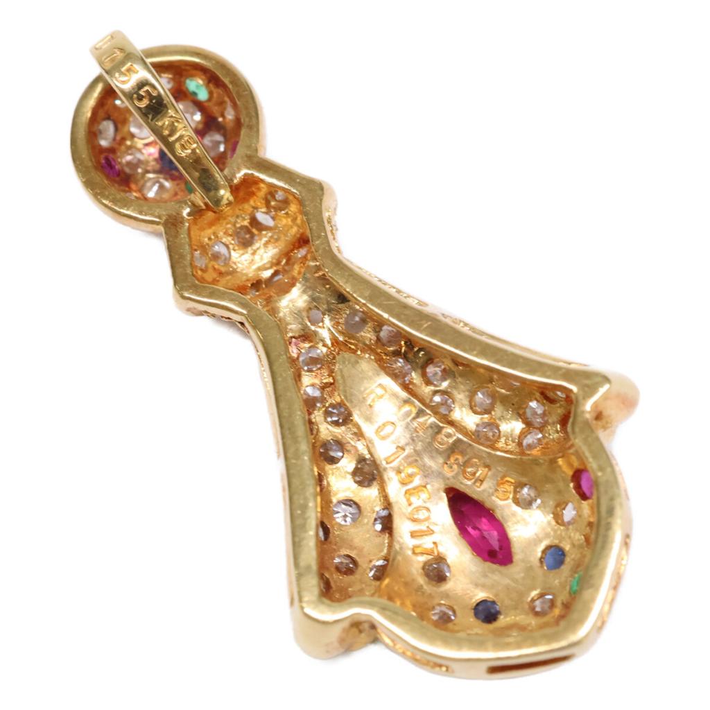 K18 1,55 ct diament, 0,48 ct rubin, 0,17 ct szmaragd, 0,15 ct szafir Zawieszka top Żółte ZłotoUżywany