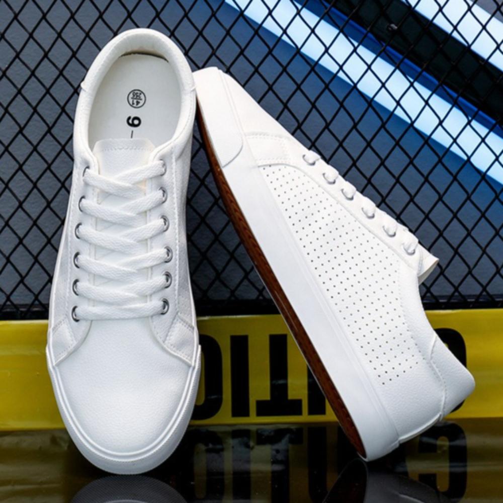 Vulcanized Rubber Shoes Men's Shoes Casual Leather Shoe Mesh Summer Lace Up Flat Bottom Sports Board Shoes Men Casual Sneakers