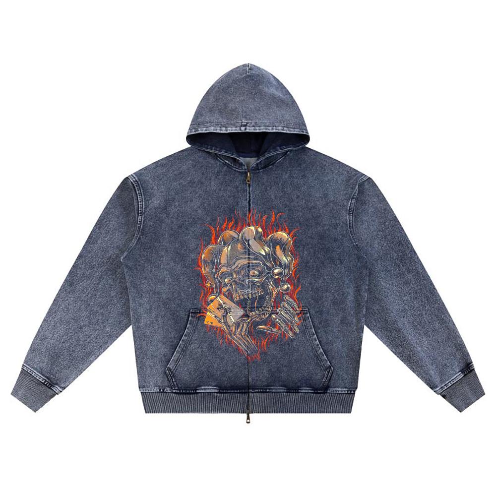 

DTG print Knitted Denim Zip-Up Hoodie Copy of JOKER CALAVERA Brother Print Zipper Hoodies XL темно-синий