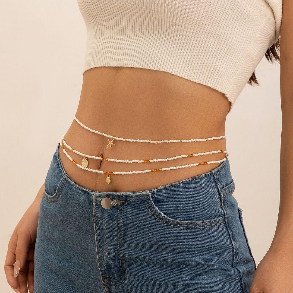 Colorful Belly Chain Body Jewelry Body Chain Jewelry Summer Rice Bead Waist Chain  Girls