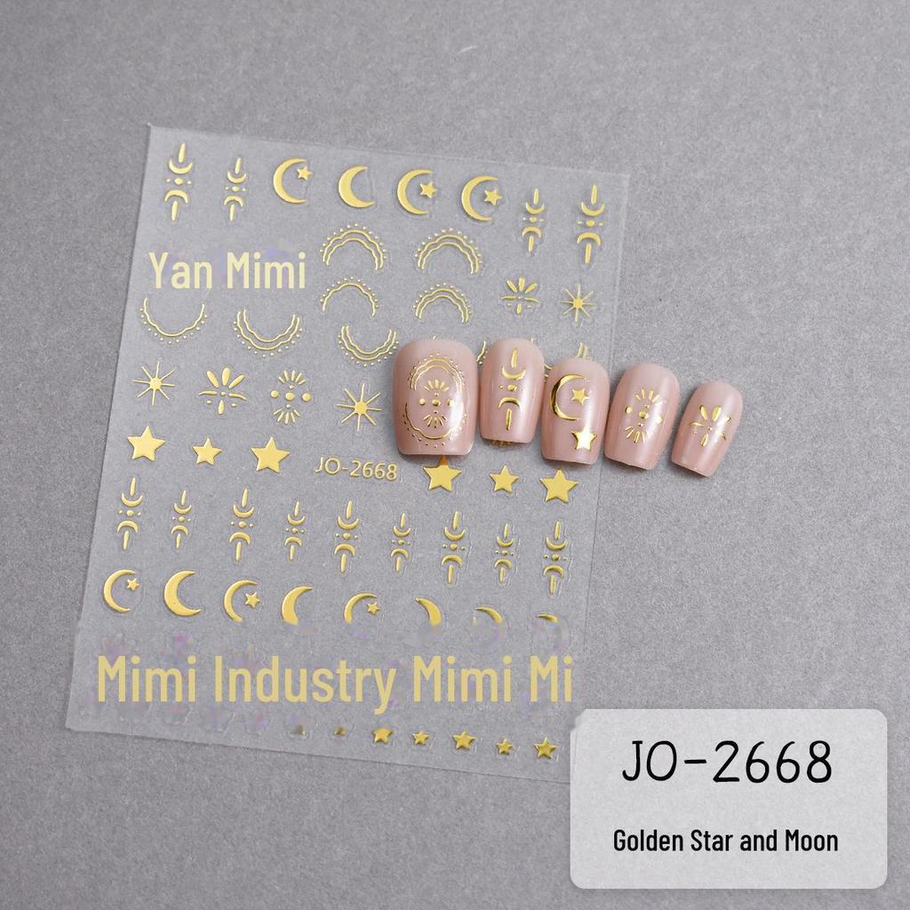 Gold & Silver Star and Moon Nail Art Stickers: Trendy Starburst Design