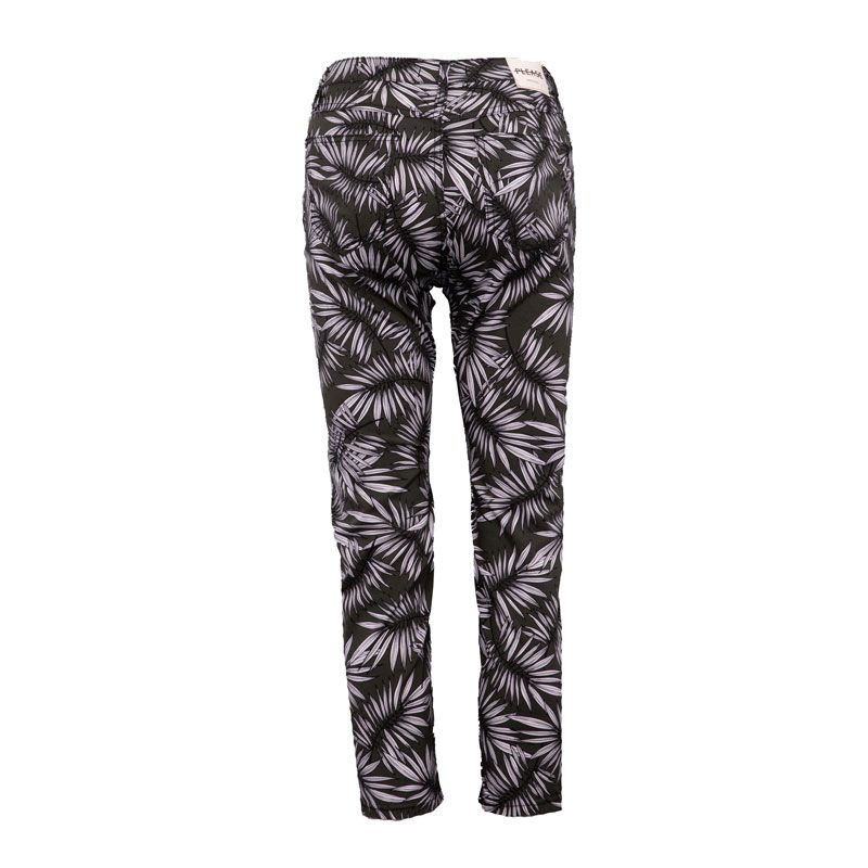 Pantalon vert foncé motif plantes blanches Femme PLEASE