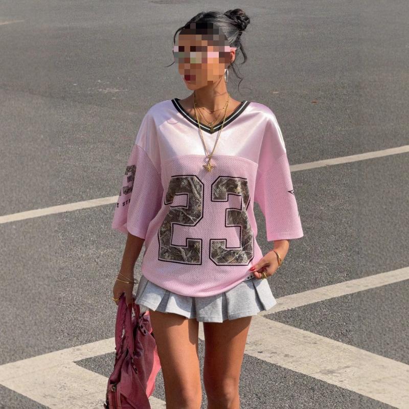 

Европейский и американский летний женский пуловер свободного кроя L розовый