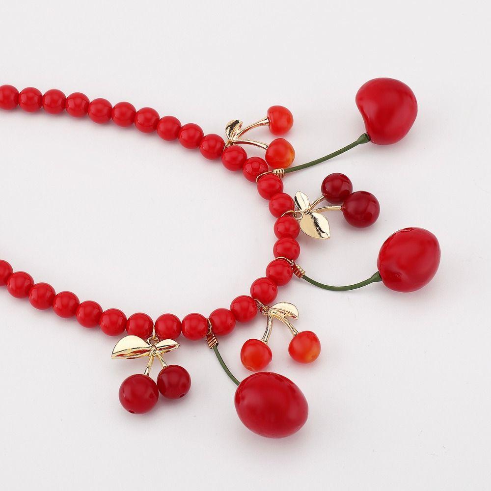 Minority Design Fruit Cherry Necklace Handmade Y2K Clavicle Chain Red Bead Necklace  Women