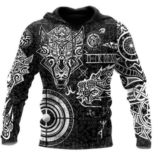 Menn Hettegenser Vikings Odin S Skull 3D All Over Printed Mote Hettegensere Unisex Høst Casual Dame Streetwear Pullovere