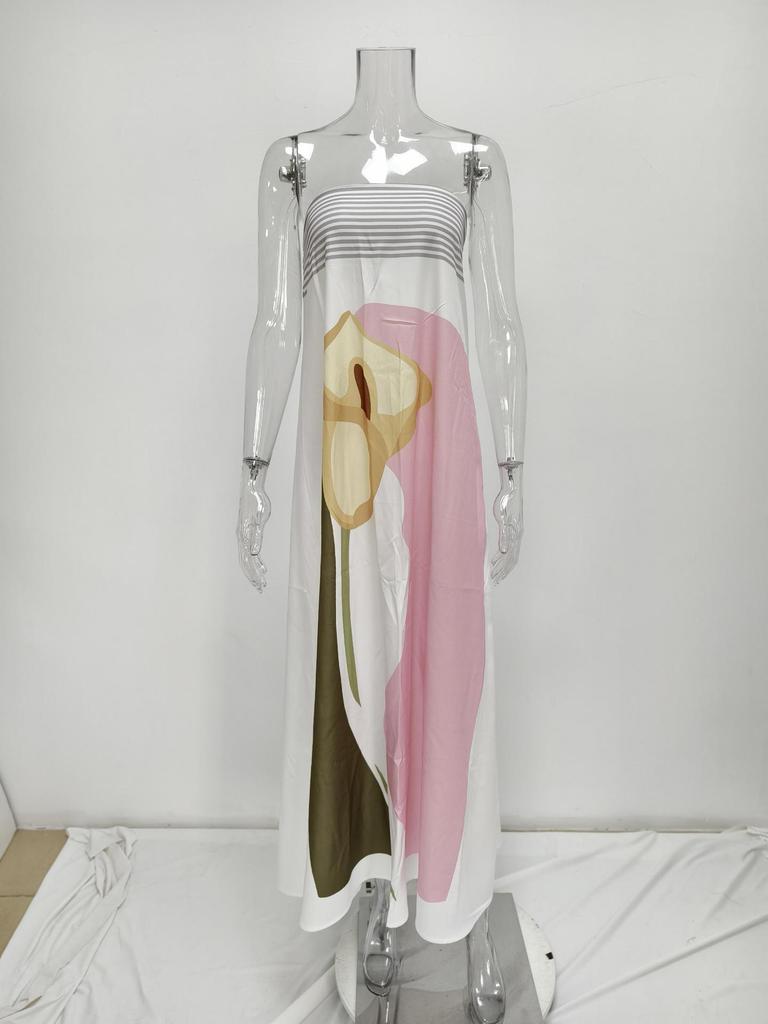 Spring Women's Sleeveless Off-Shoulder Backless Printed Dress