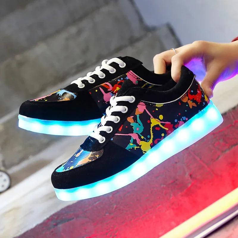 Maogu 2024 Adult Unisex Womens Mens Kid Luminous Sneakers Glowing USB Charge Boys LED Colorful Light-up Shoes Girls Footwear