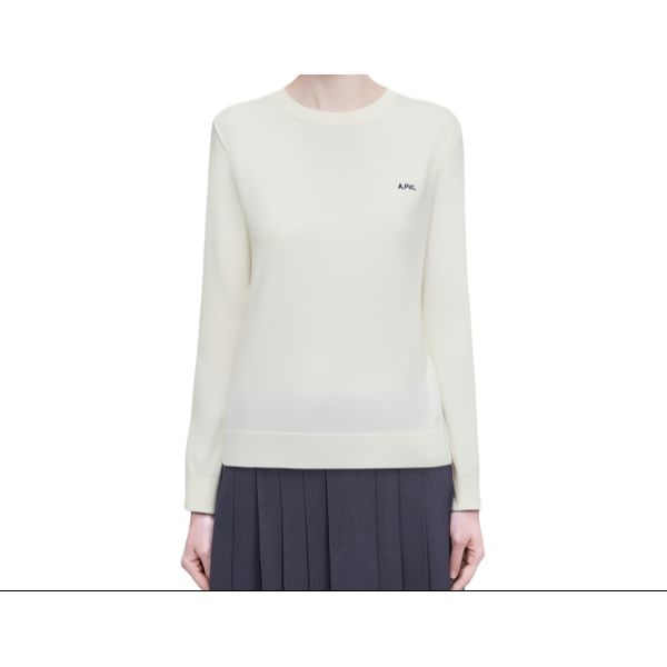 A.P.C Letter Embroidered Crew Neck Long Sleeve Pullover Sweater Women Sweater White COEZJ-F23294-AAD